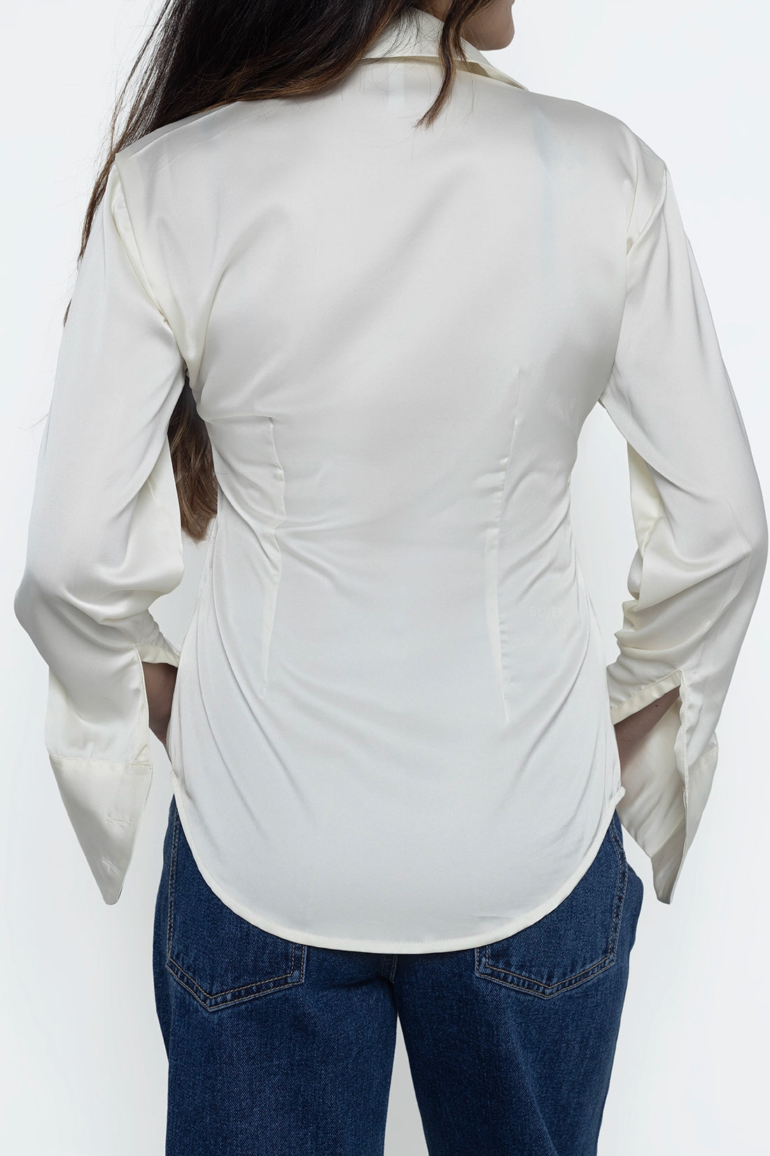 White Fitted Satin Shirt