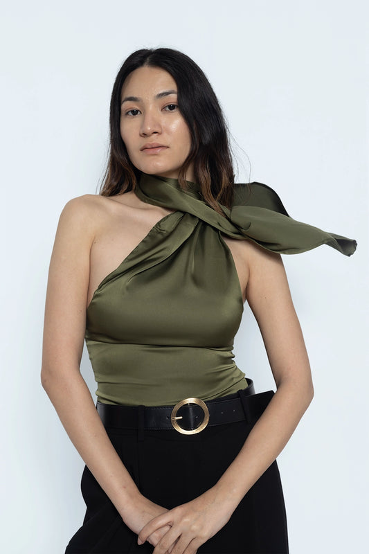 Olive Green Scarf Top