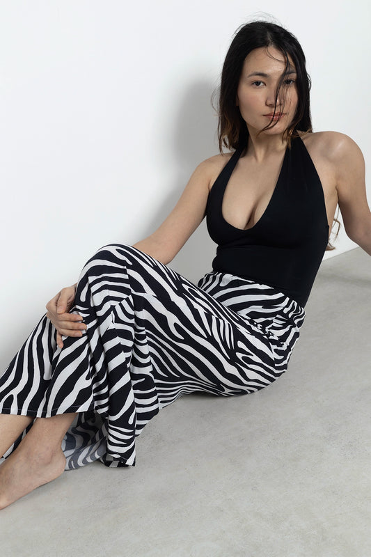 Zebra Satin Maxi Skirt