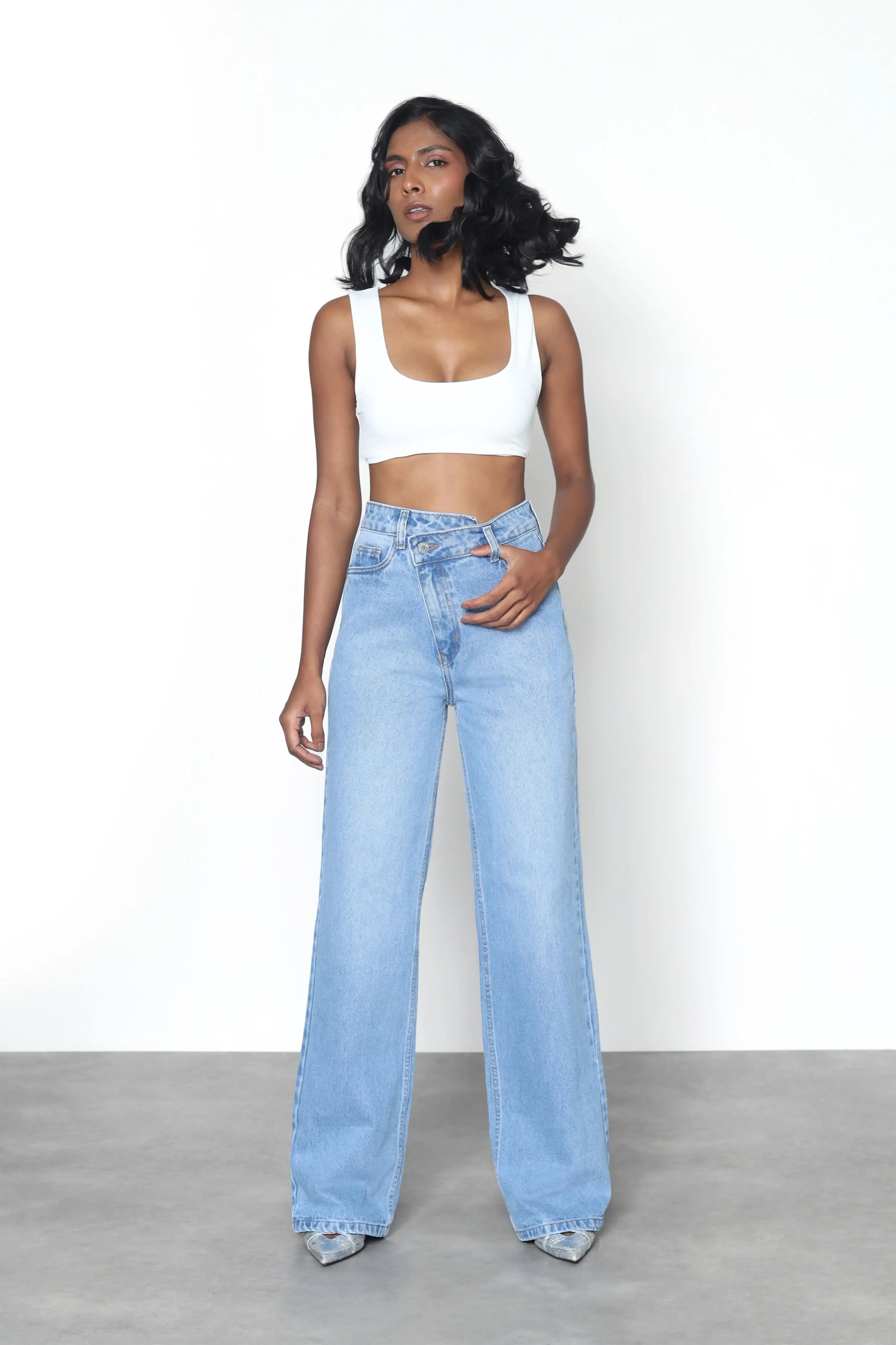 Blue Asymmetric Straight Fit Jeans