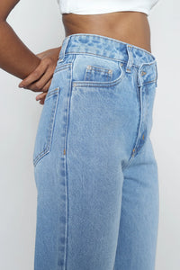 Blue Asymmetric Straight Fit Jeans