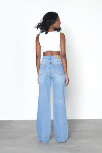 Blue Asymmetric Straight Fit Jeans