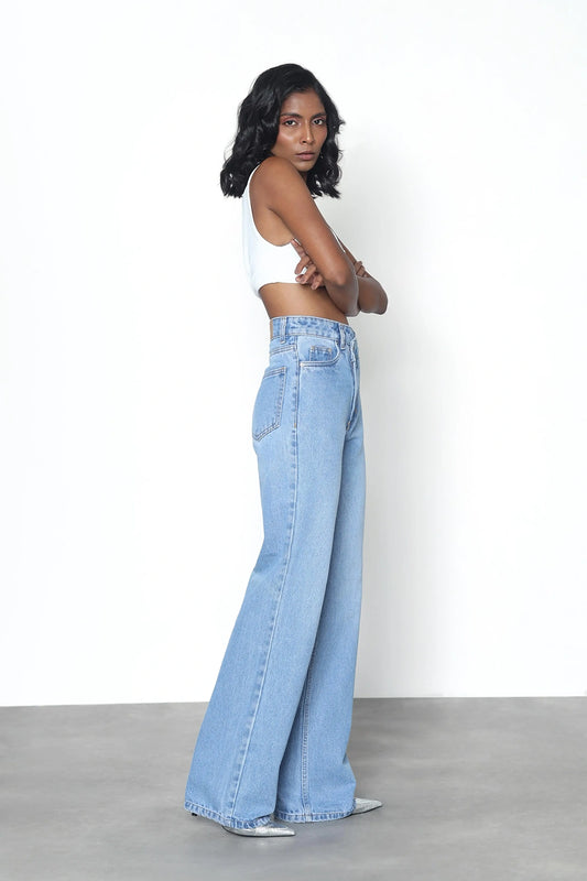 Blue Asymmetric Straight Fit Jeans