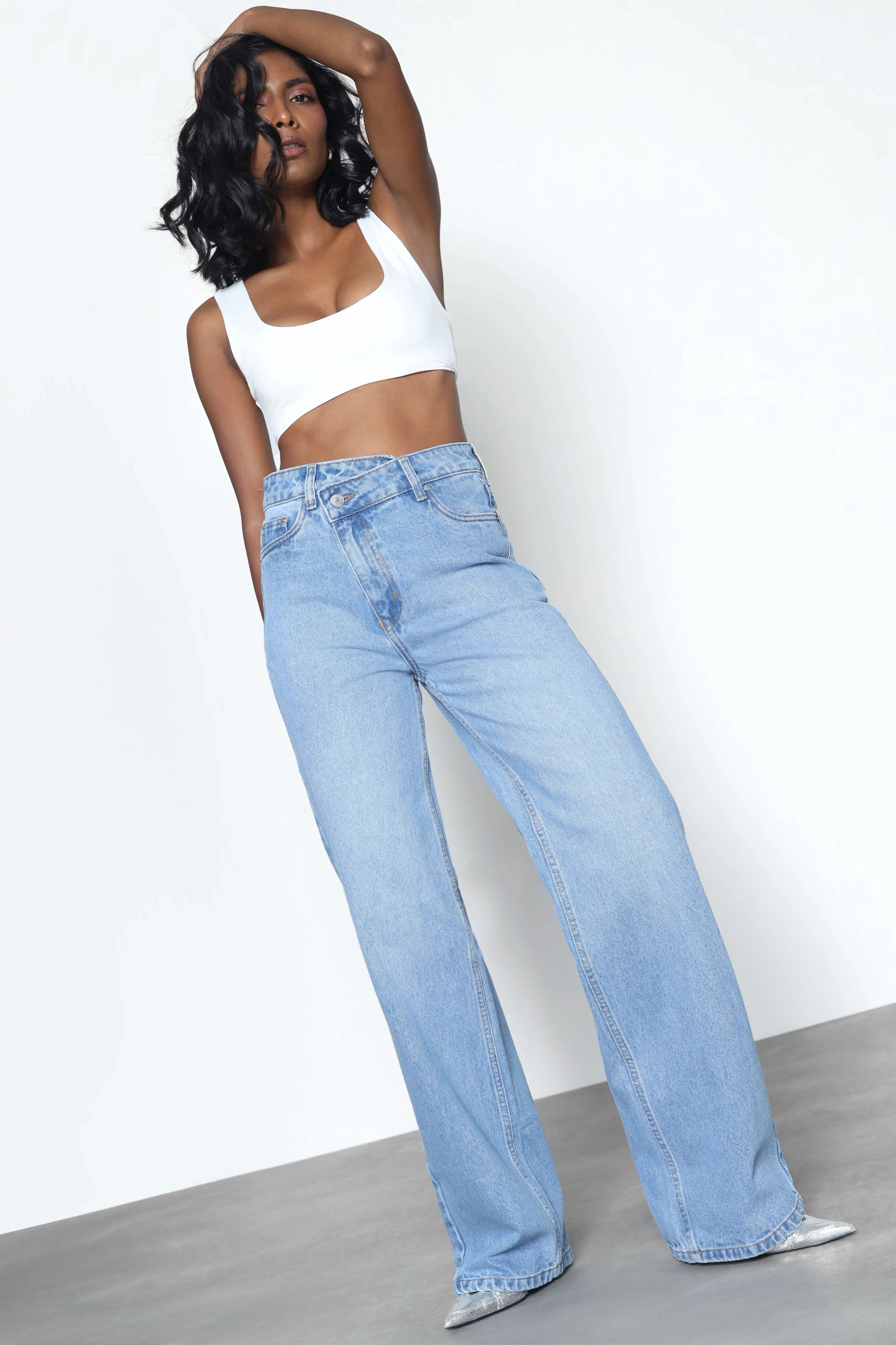 Blue Asymmetric Straight Fit Jeans