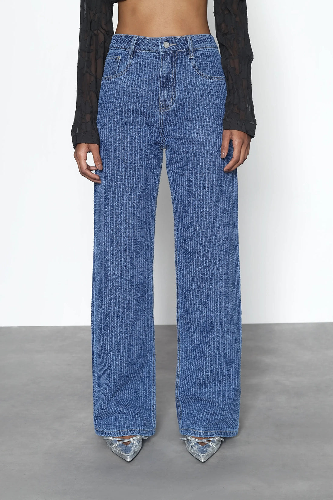 Blue Handwork Straight Jeans