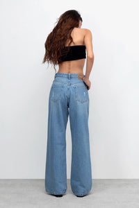 Stone Blue Ripped Straight Fit Jeans