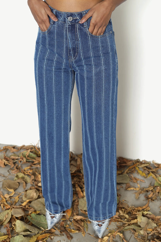 Striped Straight Fit Jeans