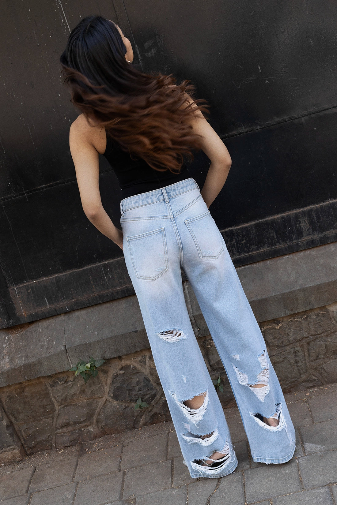 Back Ripped Straight Fit Jeans