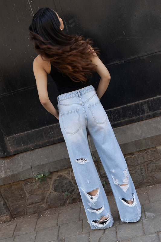 Back Ripped Straight Fit Jeans