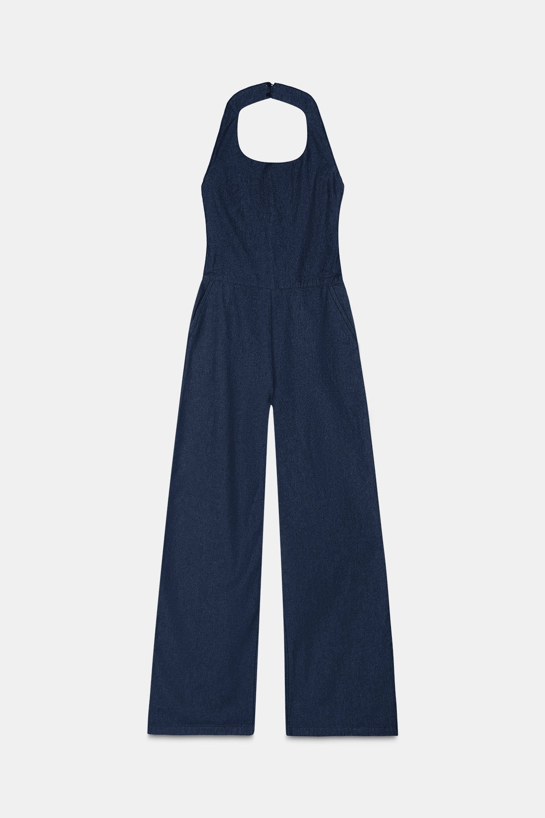 Raw Wash Halter Denim Jumpsuit