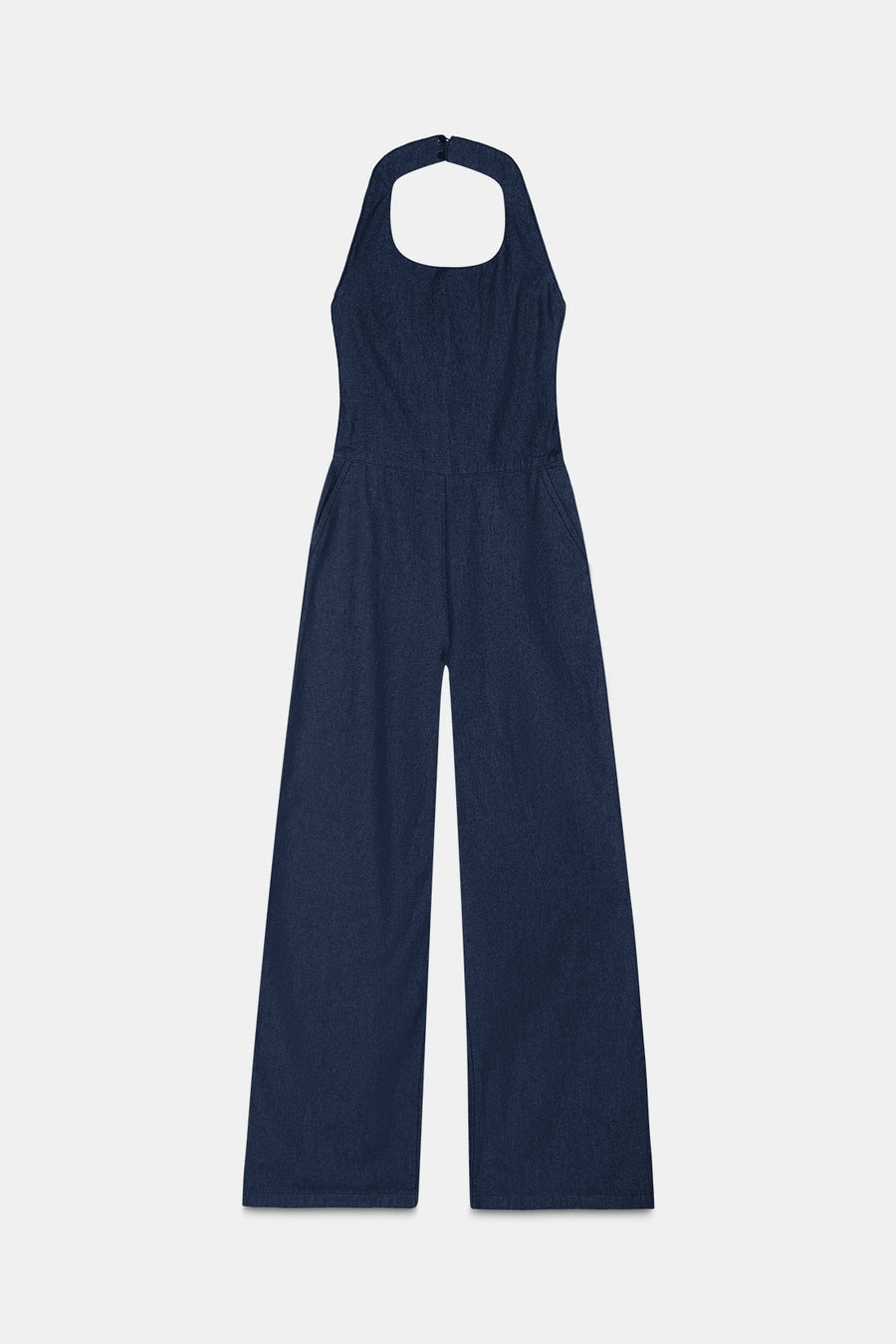 Raw Wash Halter Denim Jumpsuit