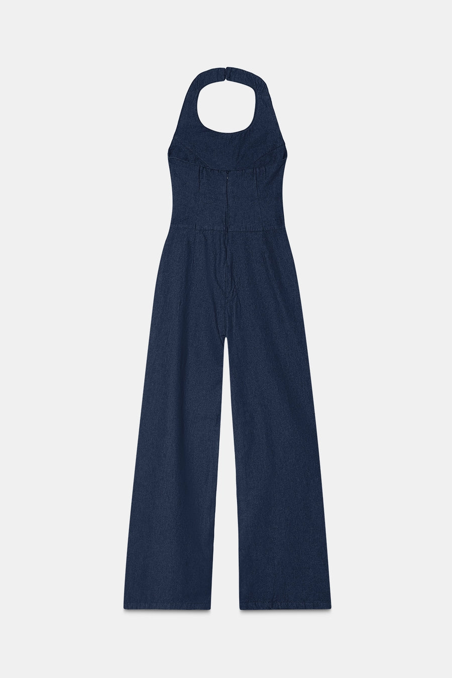 Raw Wash Halter Denim Jumpsuit