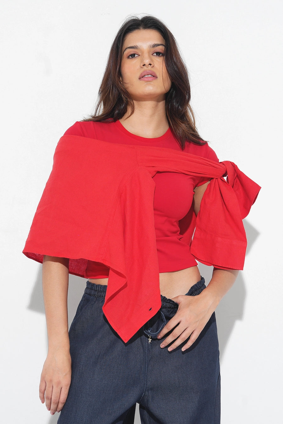 Red Solid Fitted T-Shirt