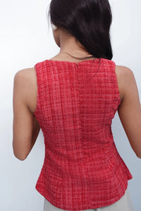 Red Tweed Square-Neck Top