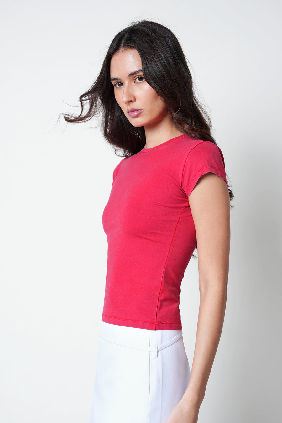 Red Acid Wash Fitted T-Shirt