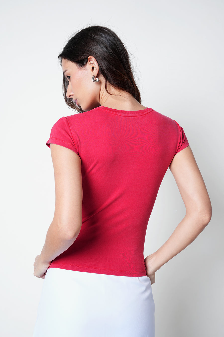 Red Acid Wash Fitted T-Shirt