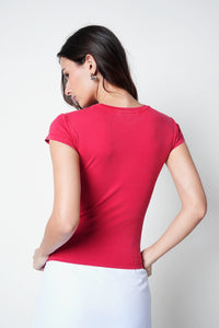 Red Acid Wash Fitted T-Shirt
