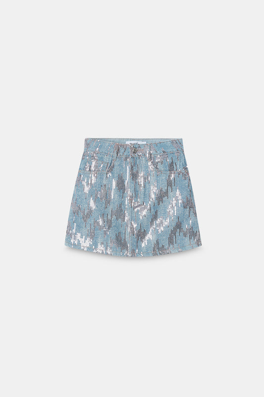 Rose Gold Sequin Denim Skirt