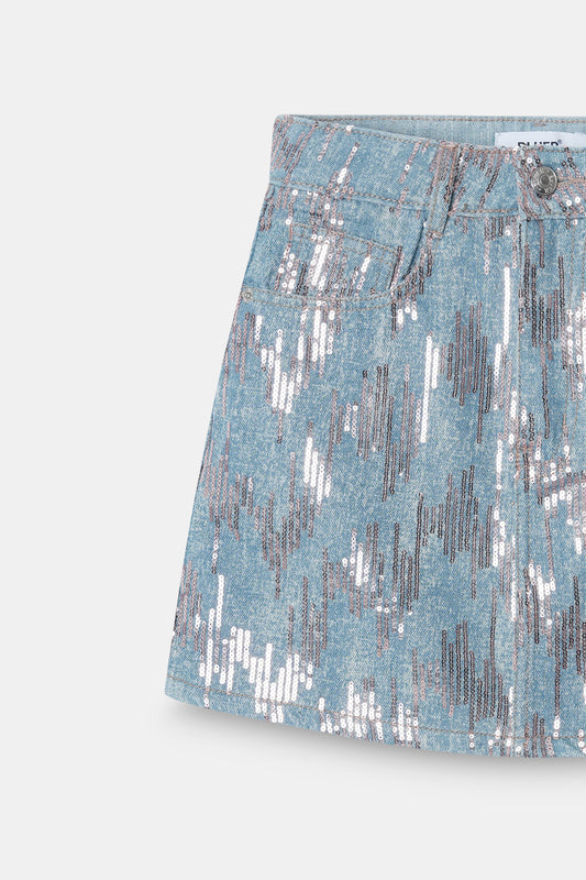 Rose Gold Sequin Denim Skirt