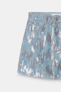 Rose Gold Sequin Denim Skirt