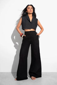 Textured Denim Cropped Waistcoat