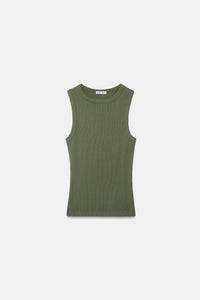 Sage Ribbed Round Neck Top