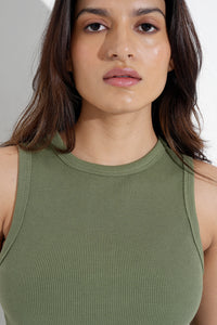 Sage Ribbed Round Neck Top