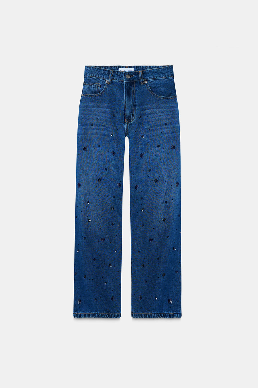 Sequin-Embroidered Crop Leg Jeans