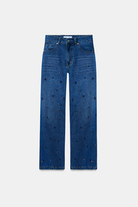 Sequin-Embroidered Crop Leg Jeans