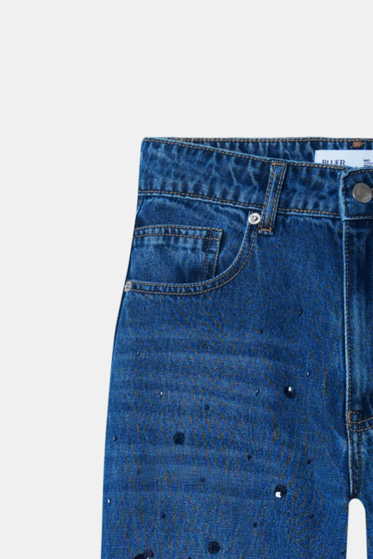 Sequin-Embroidered Crop Leg Jeans
