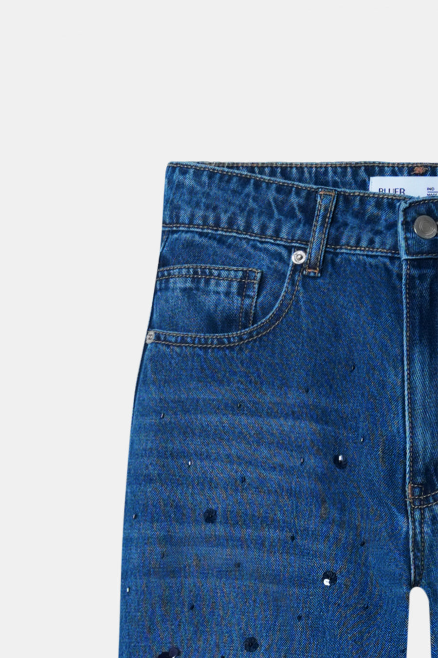 Sequin-Embroidered Crop Leg Jeans