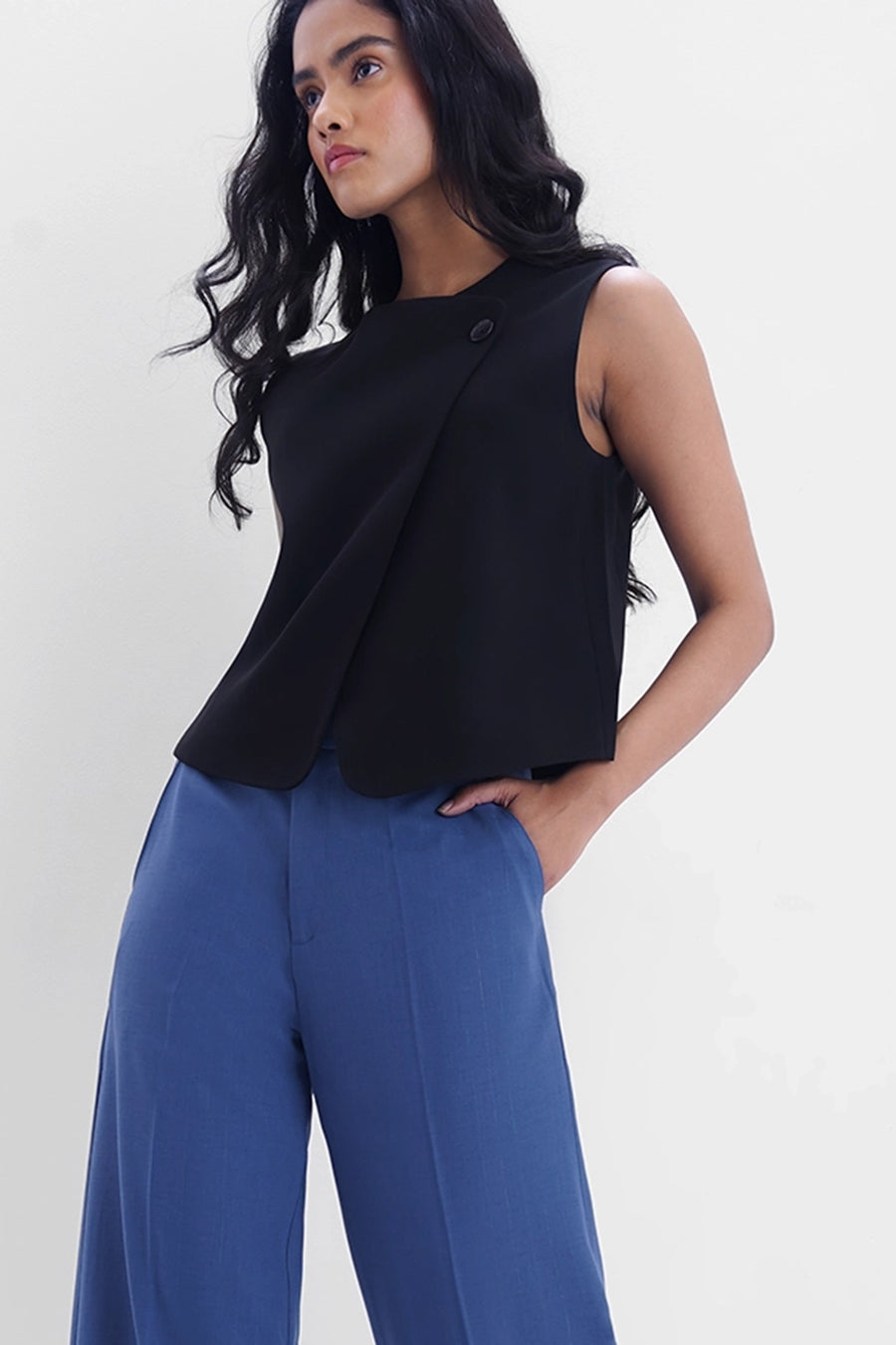 Slate Blue High-Rise Tailored Trouser