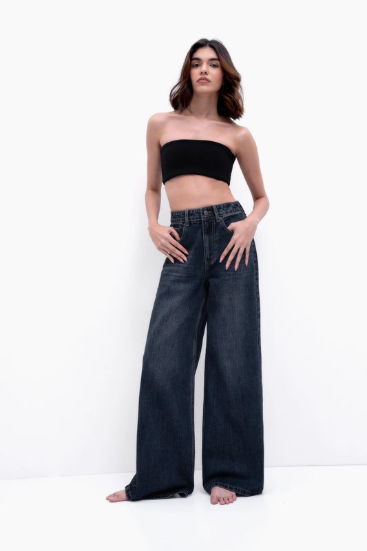Slubbed Effect Straight Fit Jeans