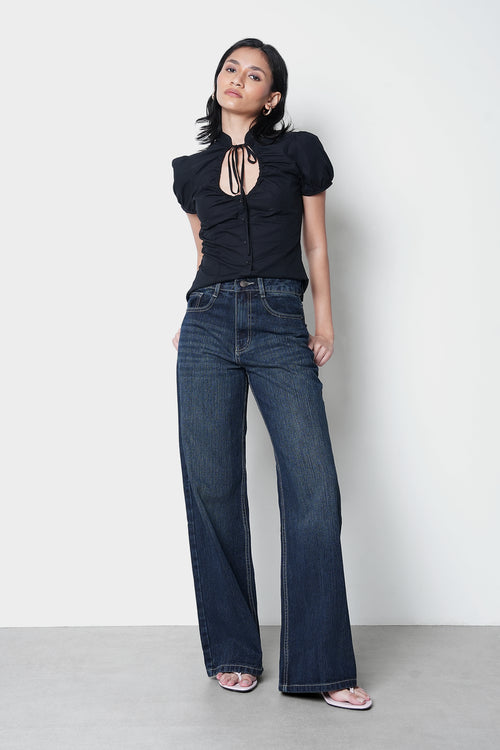 Slubbed Effect Straight Fit Jeans