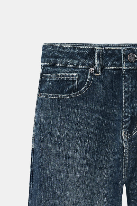Slubbed Effect Straight Fit Jeans