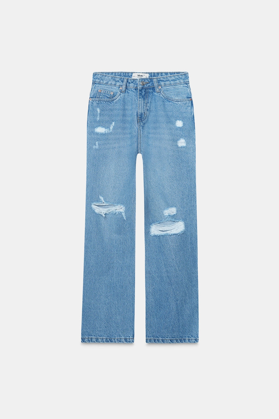 Stone Blue Ripped Straight Fit Jeans