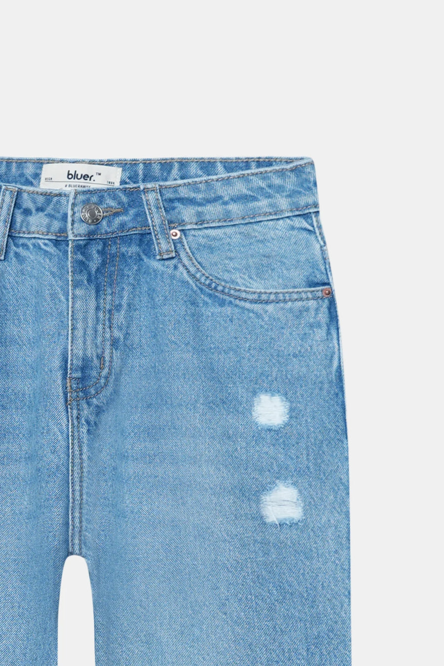 Stone Blue Ripped Straight Fit Jeans