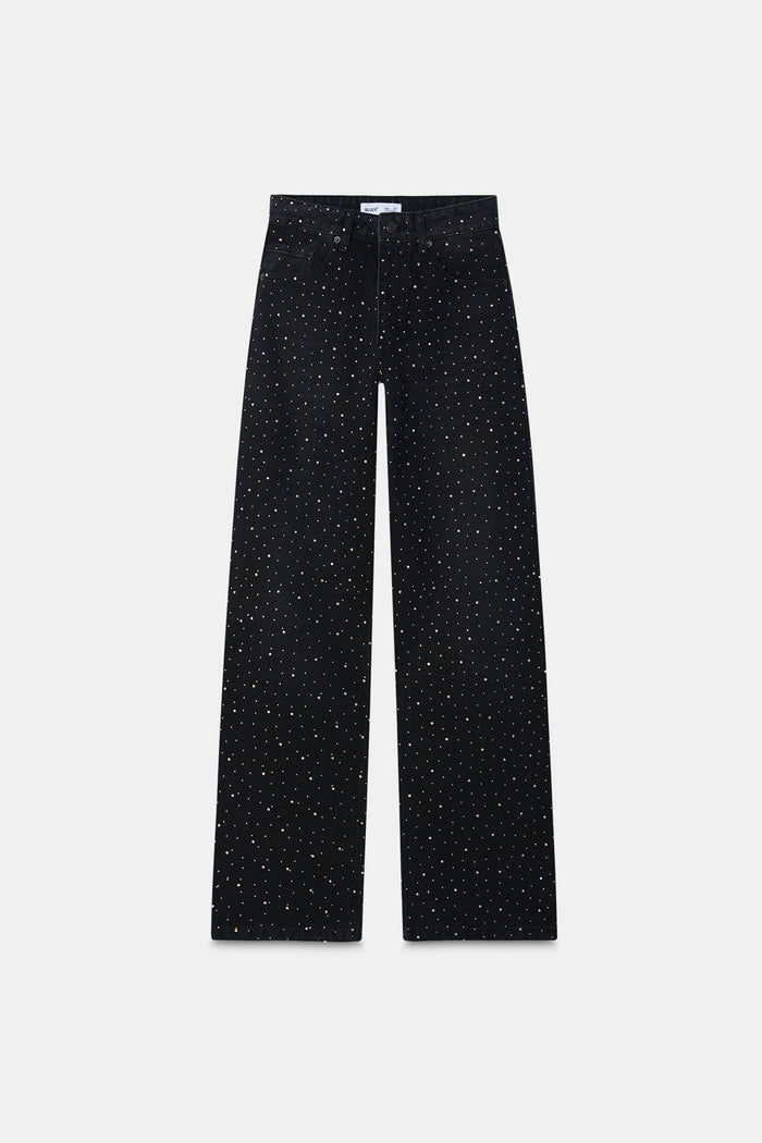 Studded High Rise Straight Jeans - Black