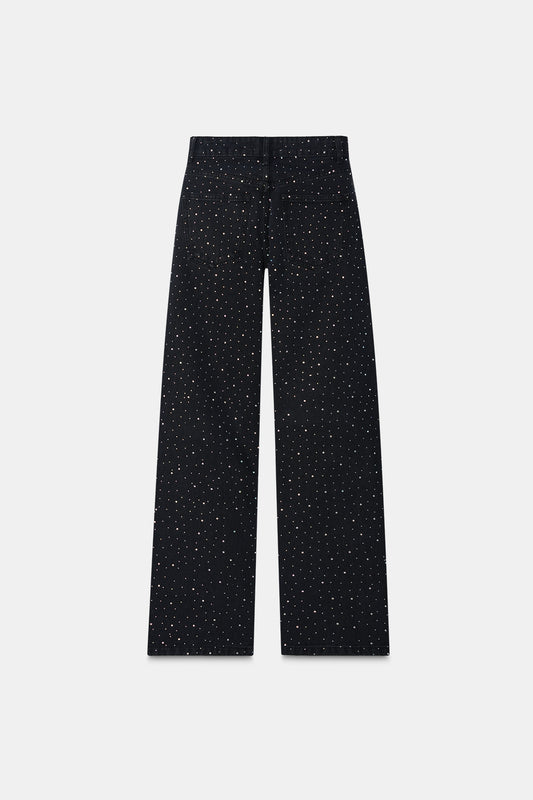 Studded High Rise Straight Jeans - Black