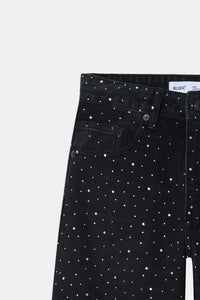 Studded High Rise Straight Jeans - Black