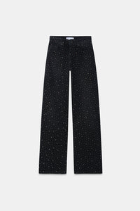 Studded High Rise Straight Jeans - Black
