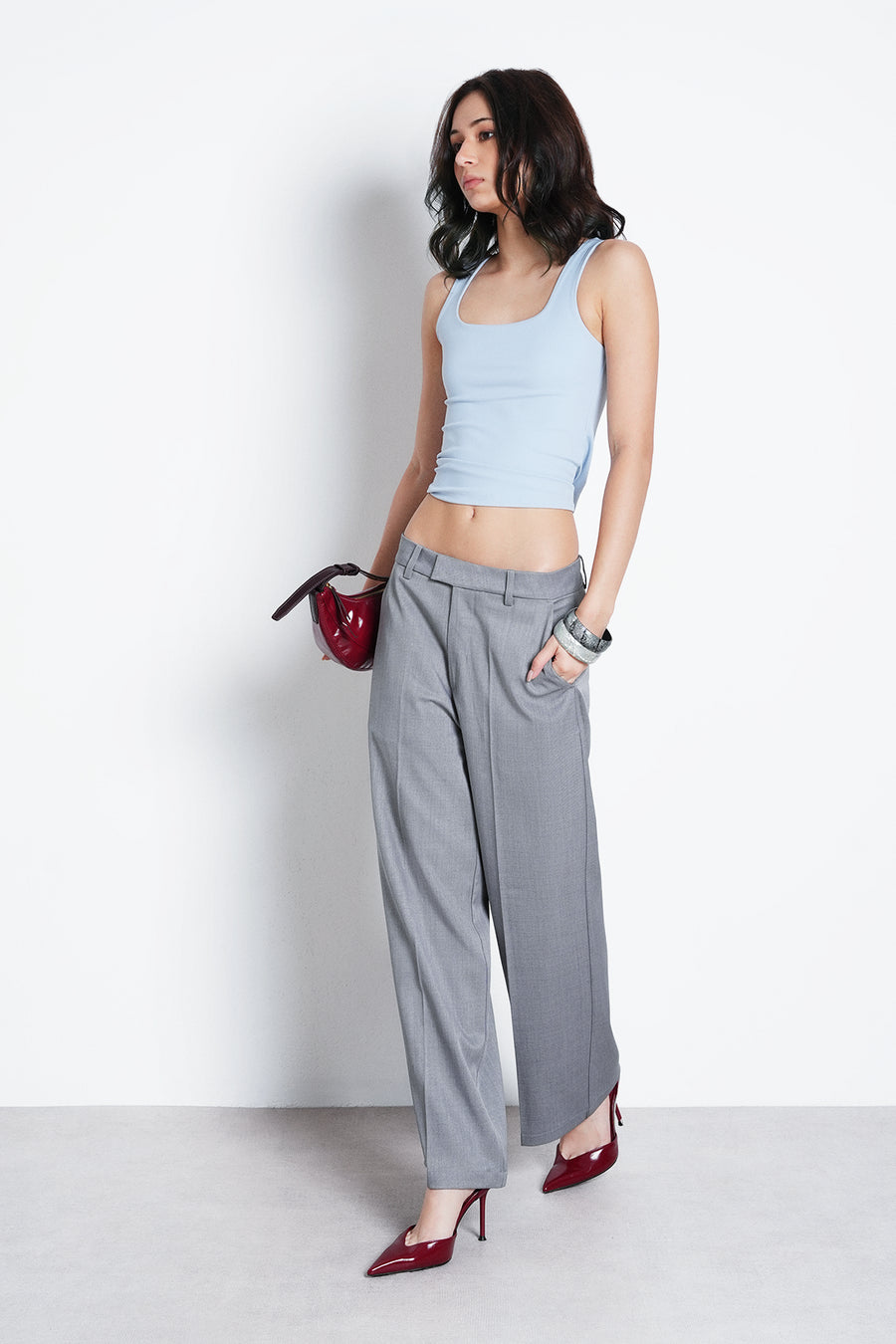 Tailored Crop Leg Trouser- Grey