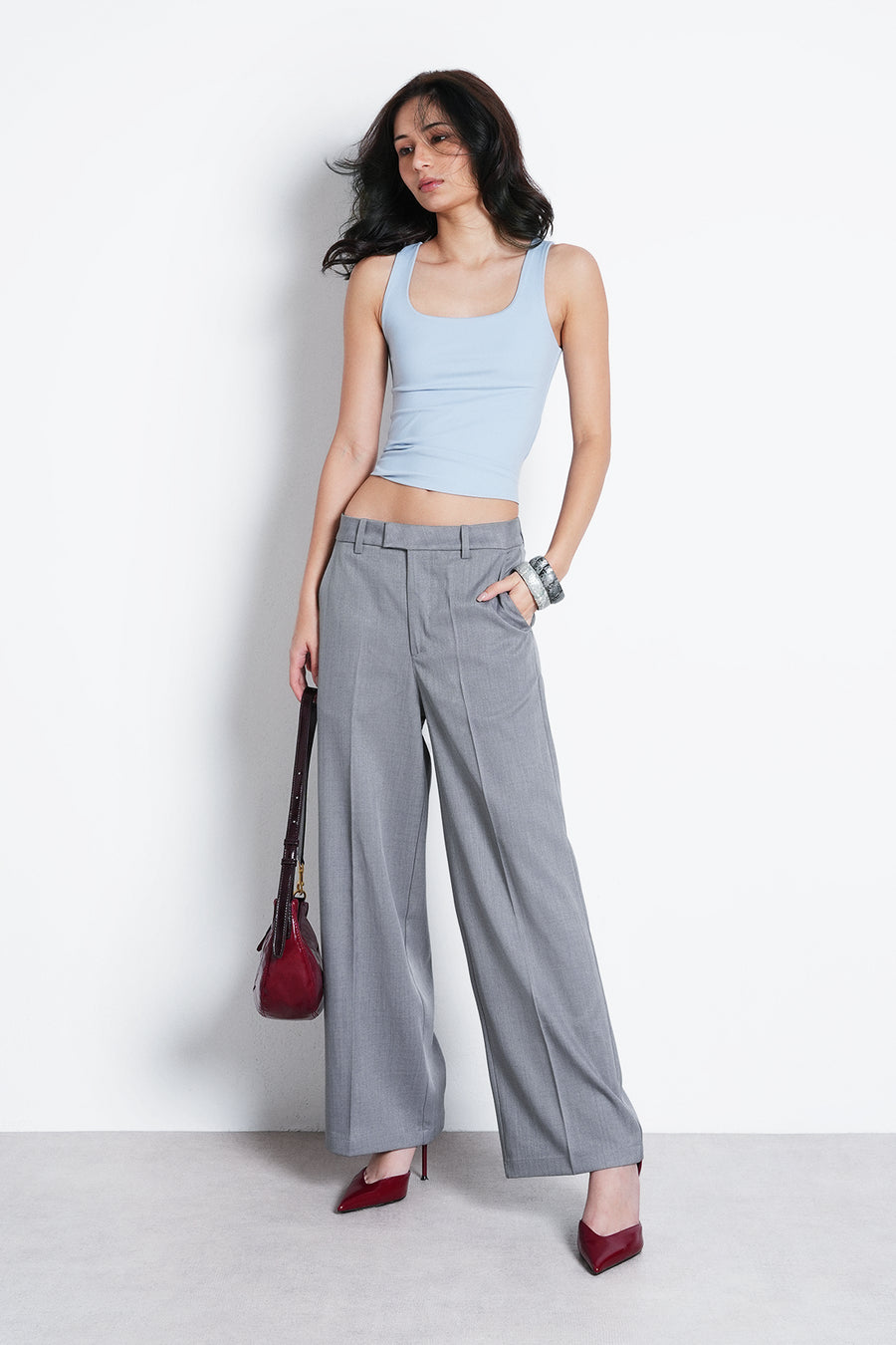 Tailored Crop Leg Trouser- Grey