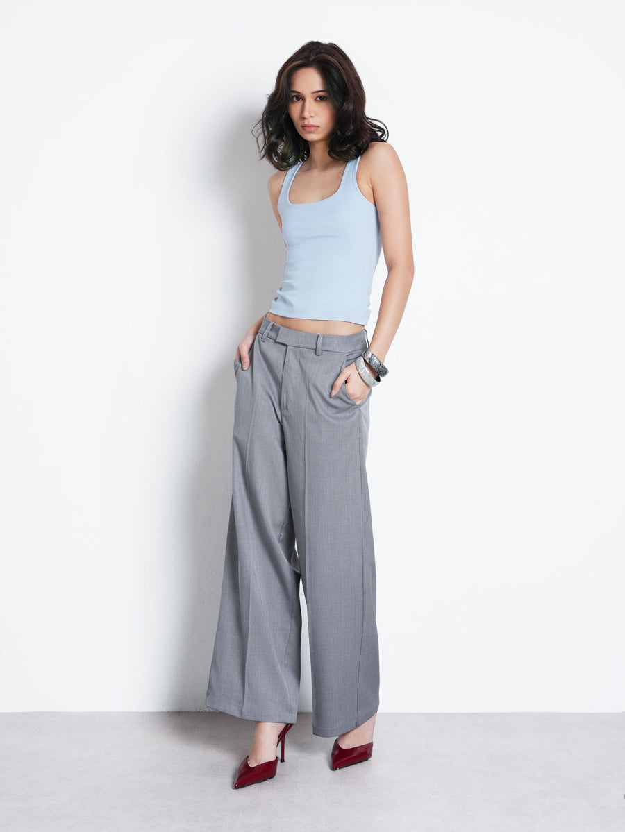 Tailored Crop Leg Trouser- Grey