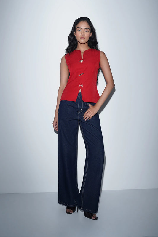 Tailored Metal Detail Top- Red