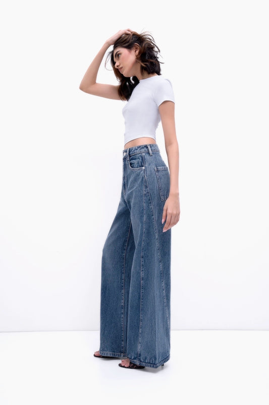 Tailored Panel Wide-Leg Jeans
