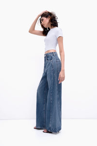 Tailored Panel Wide-Leg Jeans
