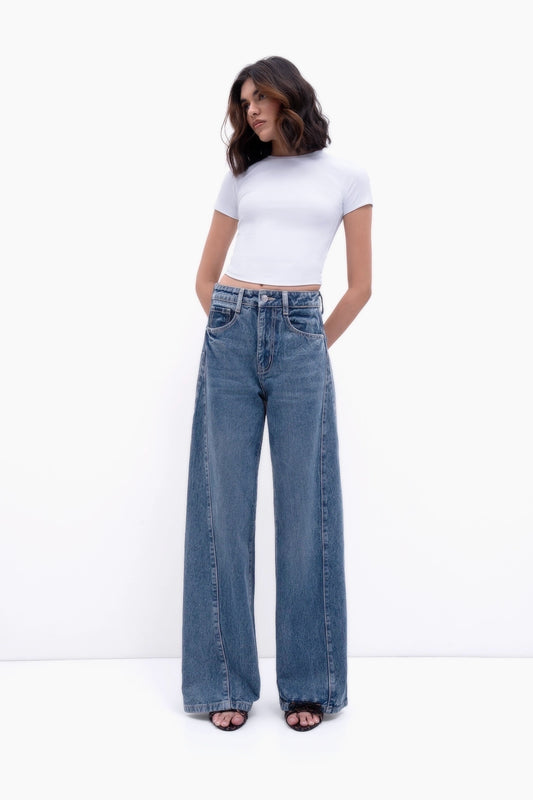 Tailored Panel Wide-Leg Jeans