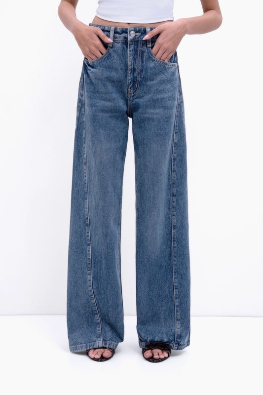 Tailored Panel Wide-Leg Jeans