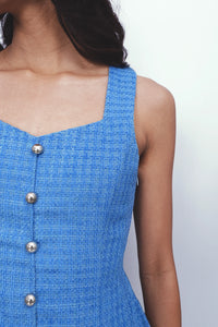 Tailored Peplum Tweed Top – Blue